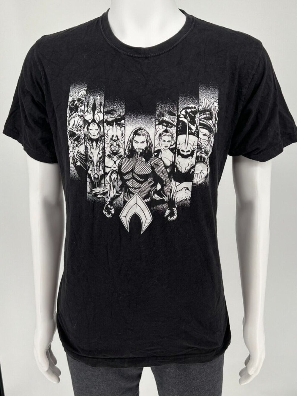 2010s DC Comics Monochrome Aquaman Movie Character Bars Graphic T-Shirt (L)